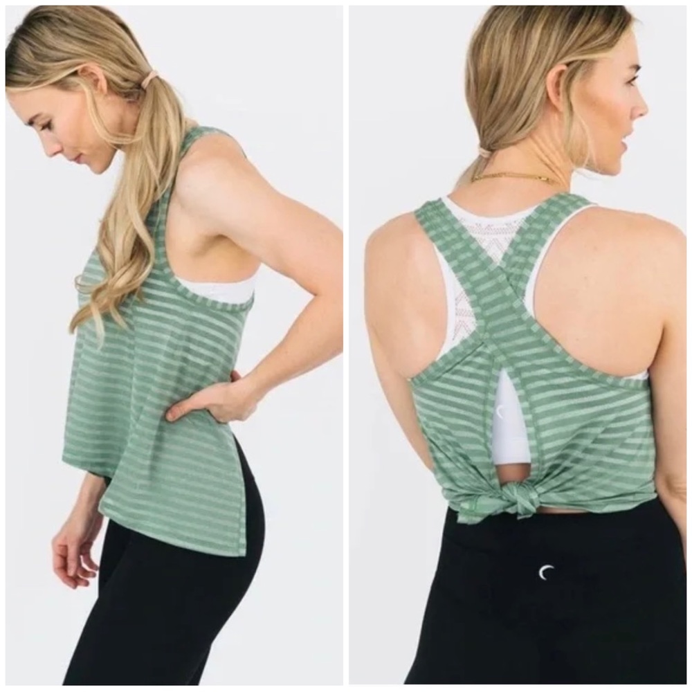 NWT ZYIA Nimbus Split Back Forest Athletic Stripe Breathable Tank Top
